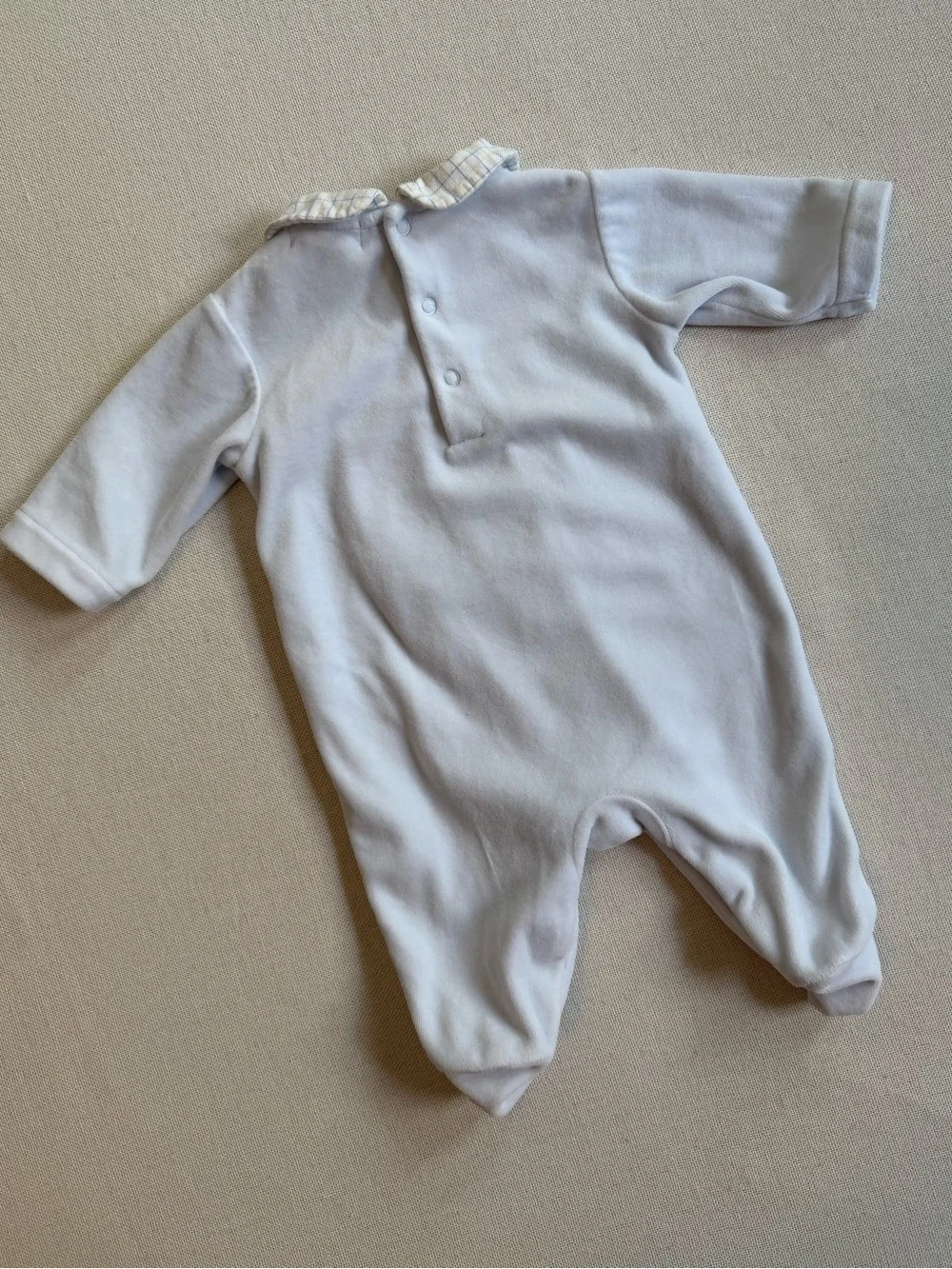 Ralph Lauren Velour Embroidered Dog Plaid Collar Footed Coverall 3M